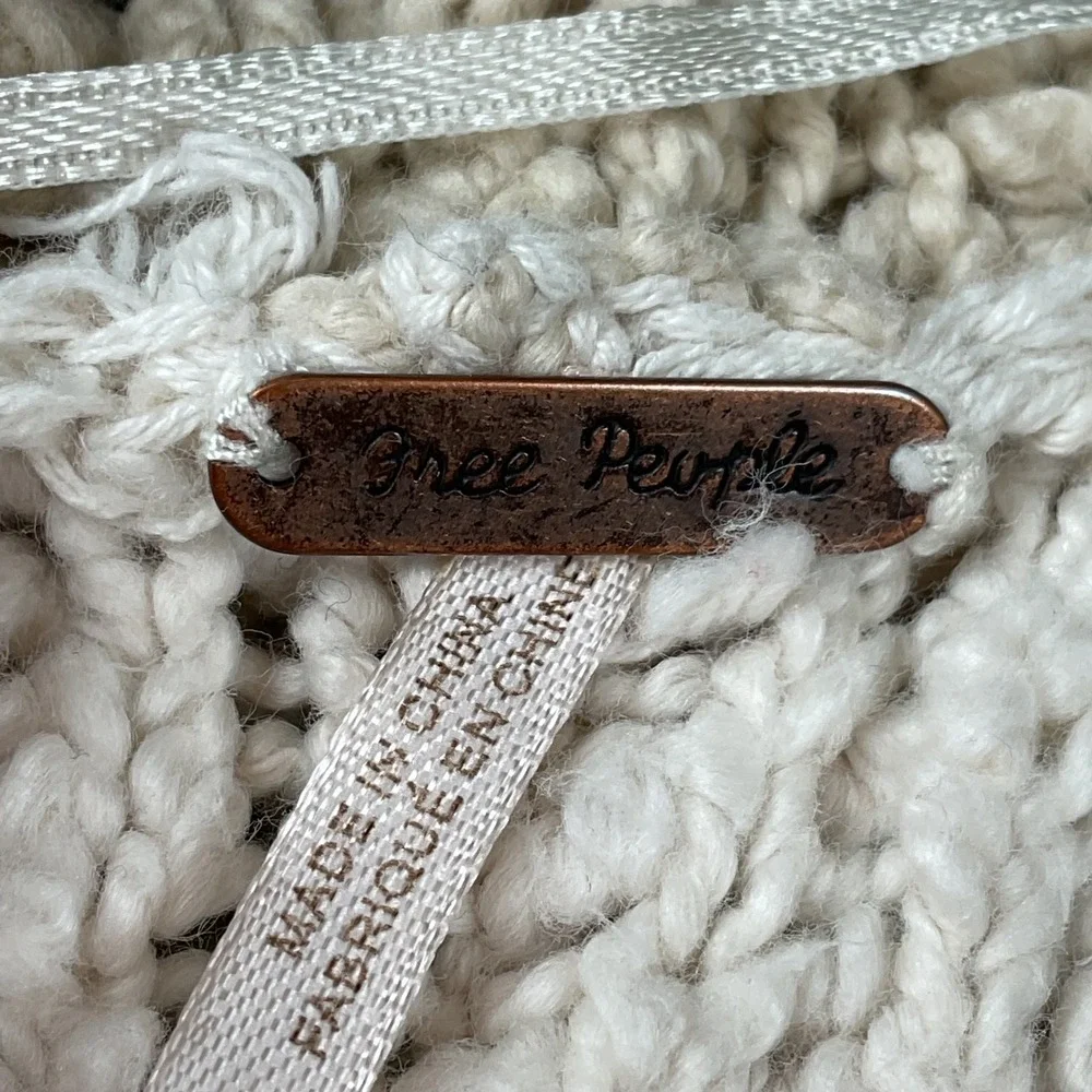 Free People Hooded Knit Vest Stripe Chunky Boucle Open Front‎ Pocket Large Boho